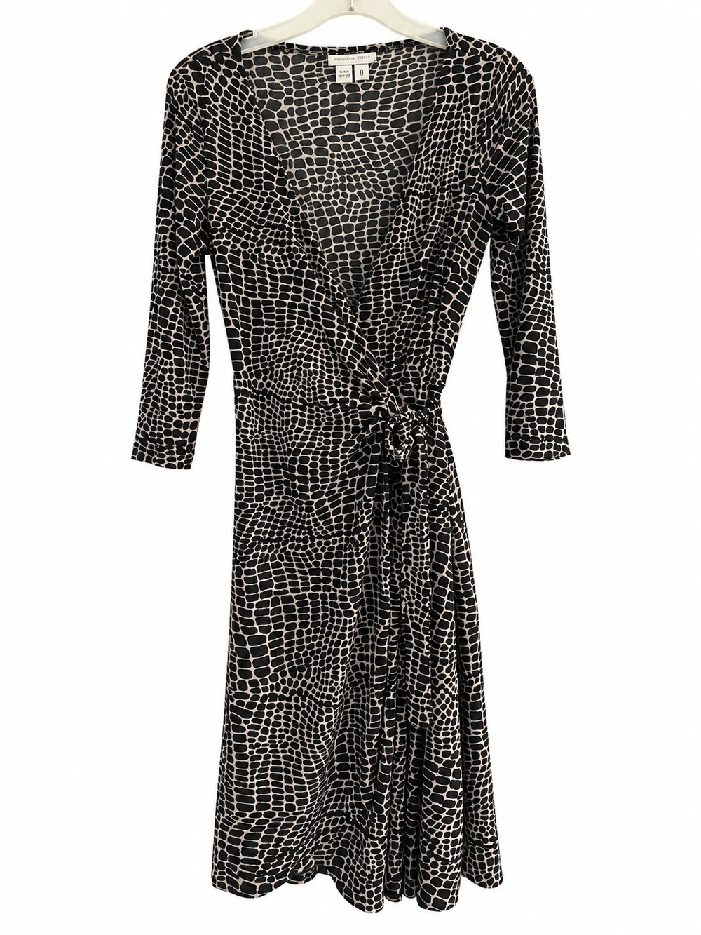 London Times Black & Taupe Wrap Midi Dress Size 8